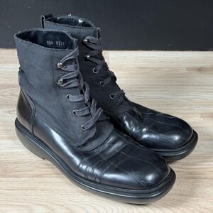Vintage Gucci Web Combat Boots Mens Size 11 Black Leather Canvas Made in Italy
